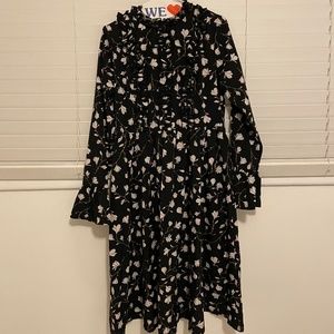 Black floral dress with ruffle neck